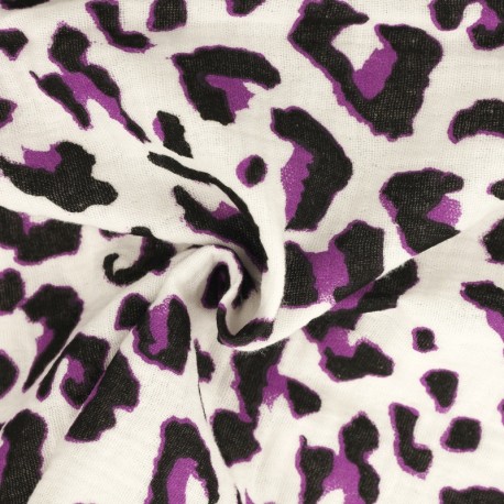 Coupon 3m Tissu Double Gaze Imprimé Leopard Fond Blanc 