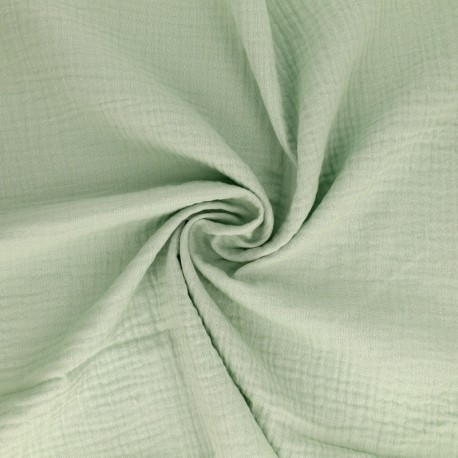 Coupon 3m Tissu Francine Double Gaze Unie Vert Amande 