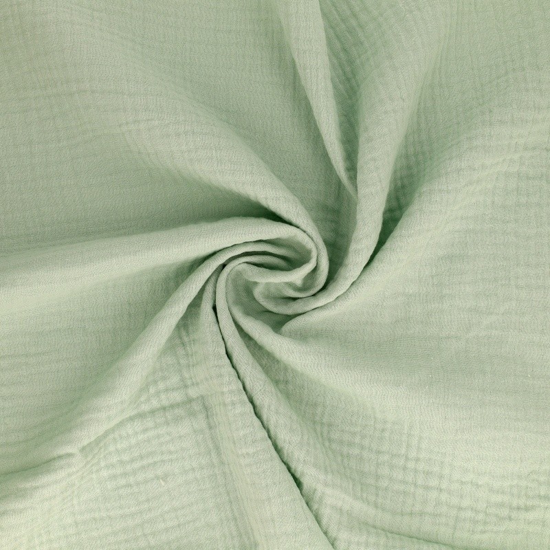 Coupon 3m Tissu Francine Double Gaze Unie Vert Amande 