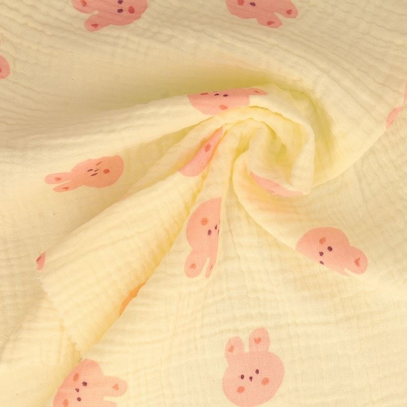 Coupon 3m Tissu Double Gaze Lapin 