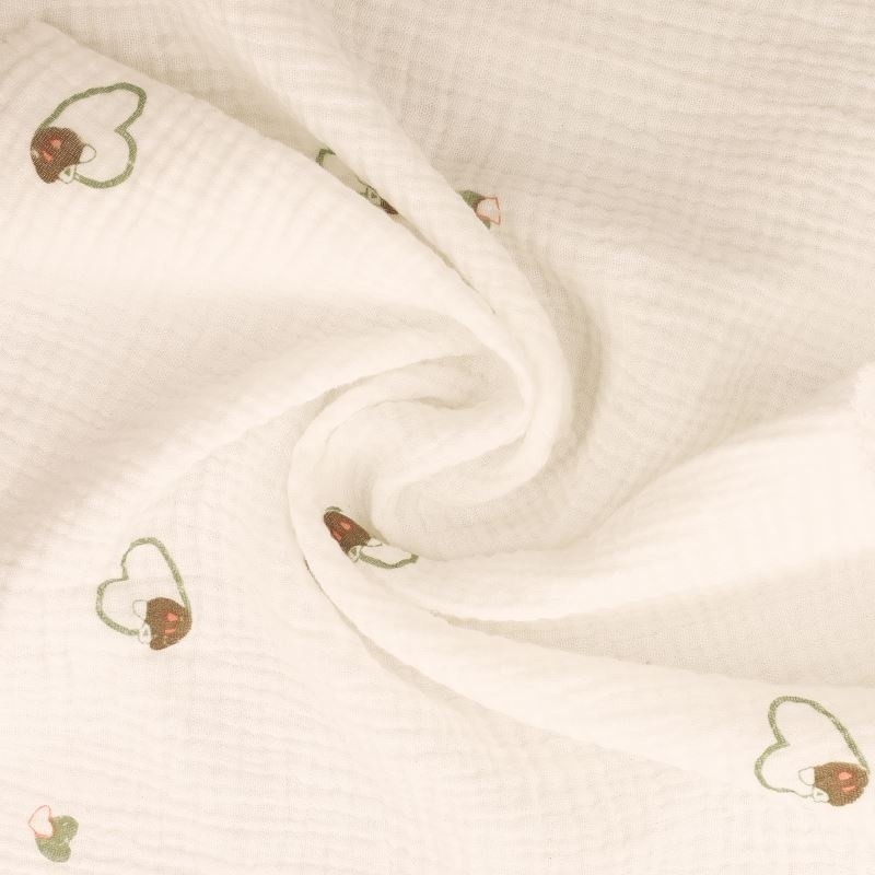 Coupon 3m Tissu Double Gaze Imprimée Coeur Vert 