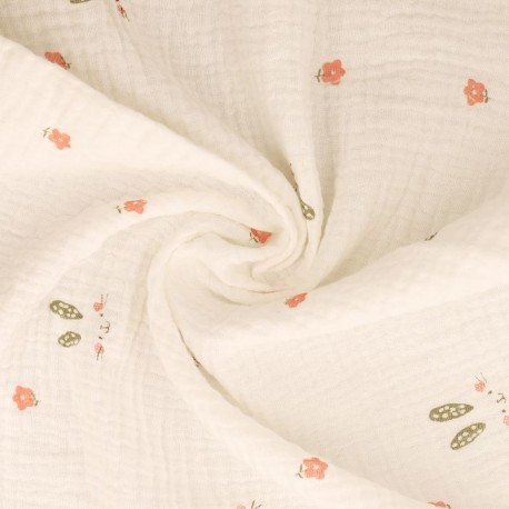 Coupon 3m Tissu Double Gaze Imprimée Lapin 