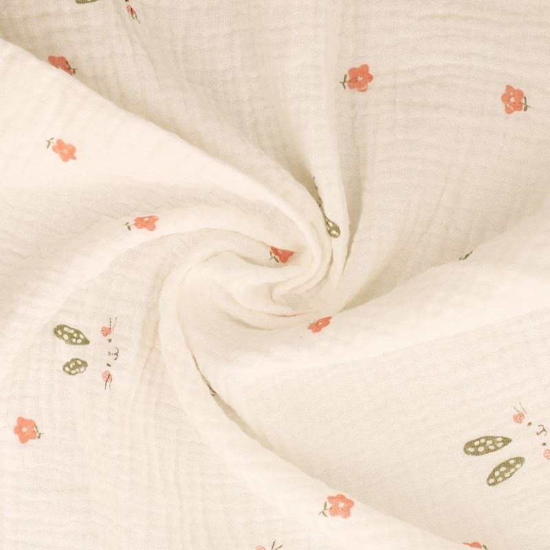 Coupon 3m Tissu Double Gaze Imprimée Lapin 