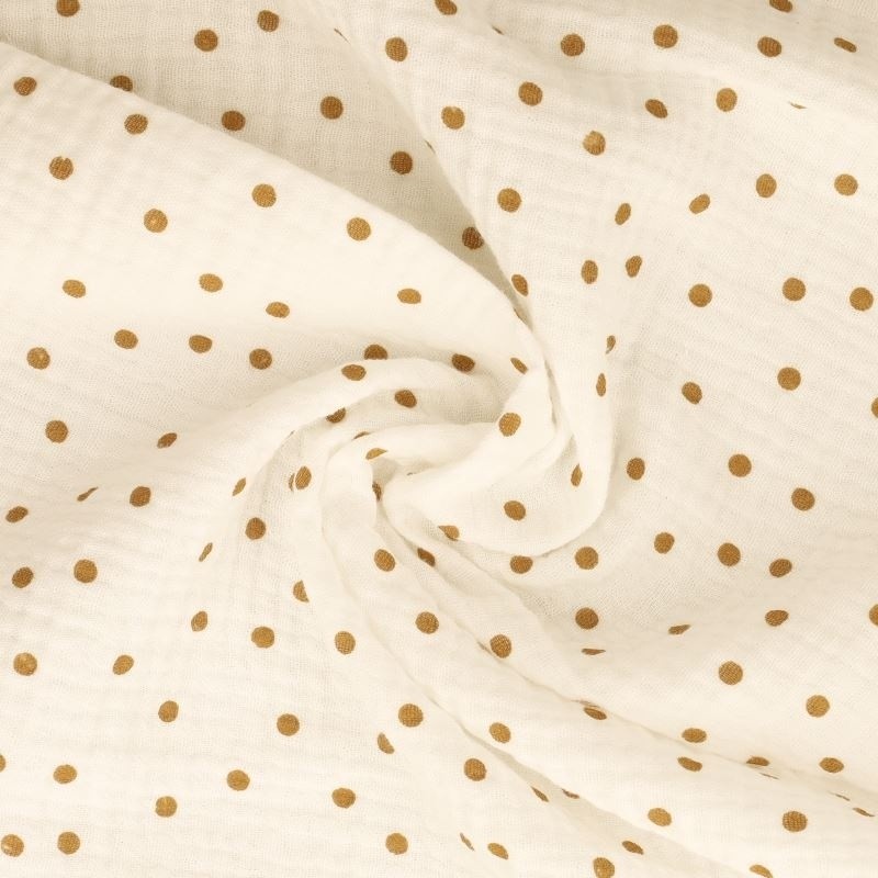Coupon 3m Tissu Double Gaze Imprimée Pois Beige 