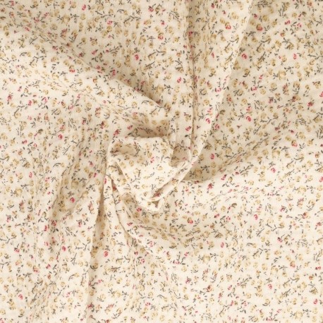 Coupon 3m Tissu Double Gaze Imprimée Petites Fleurs 