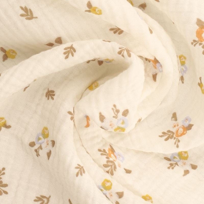 Coupon 3m Tissu Double Gaze Imprimée Fleurs 