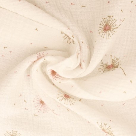 Coupon 3m Tissu Double Gaze Imprimée Fleurs 