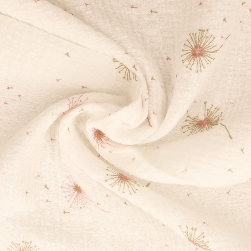 Coupon 3m Tissu Double Gaze Imprimée Fleurs 