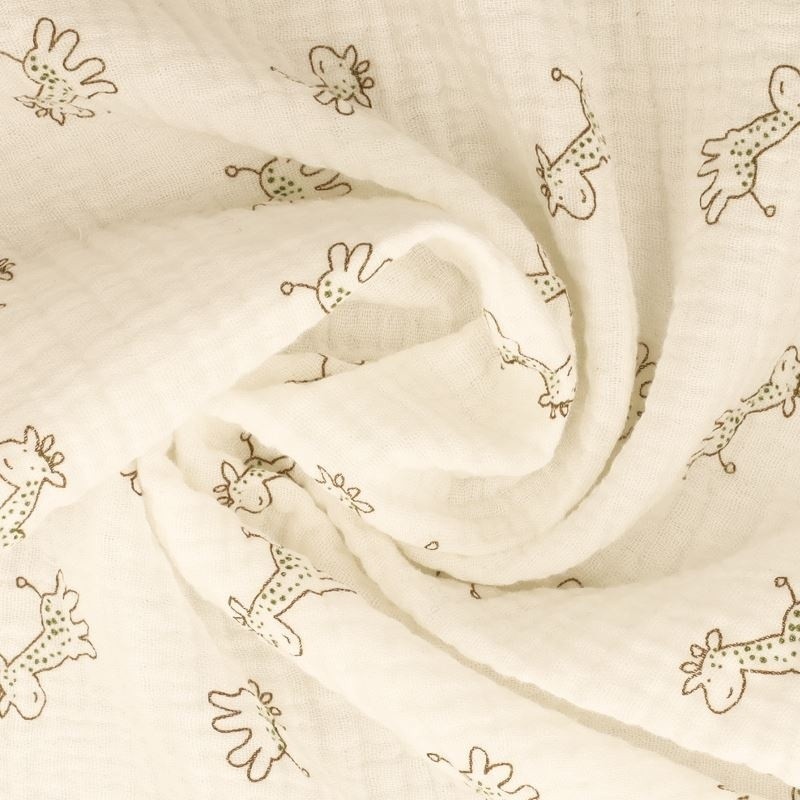 Coupon 3m Tissu Double Gaze Imprimée Girafe 