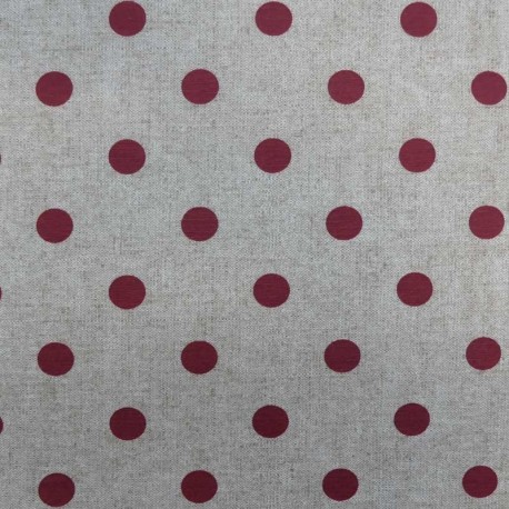 Coupon 3m Tissu Max Enduit Pois Rouge Fond Coloris Lin 