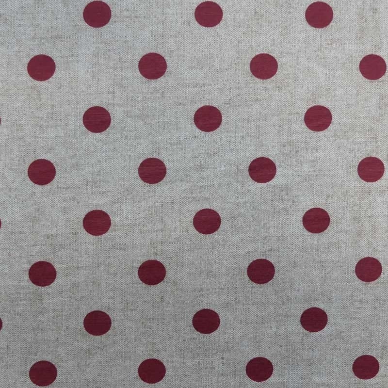Coupon 3m Tissu Max Enduit Pois Rouge Fond Coloris Lin 
