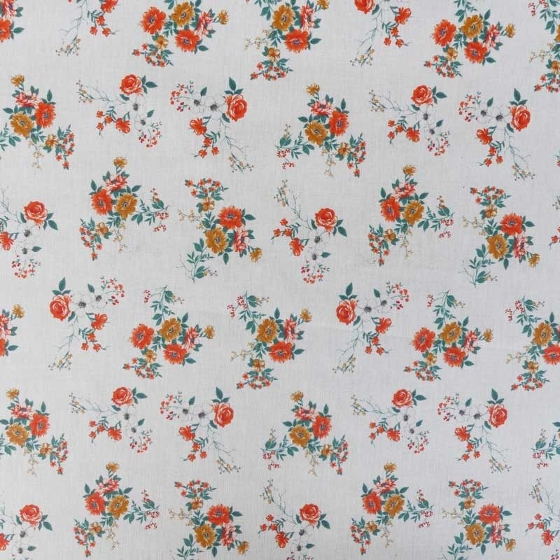 Coupon 3m Tissu Imprimé Enduit Bunches Flowers Blanc 