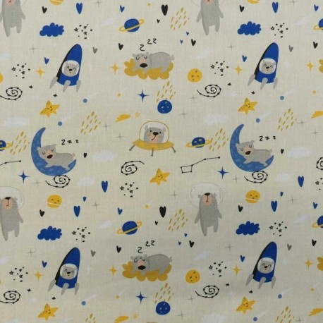 Coupon 3m Tissu Enduit Imprimé Astro Espace Jaune 