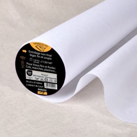 Coupon 3m Entoilage Non Tissé Léger Blanc 40g/m2
