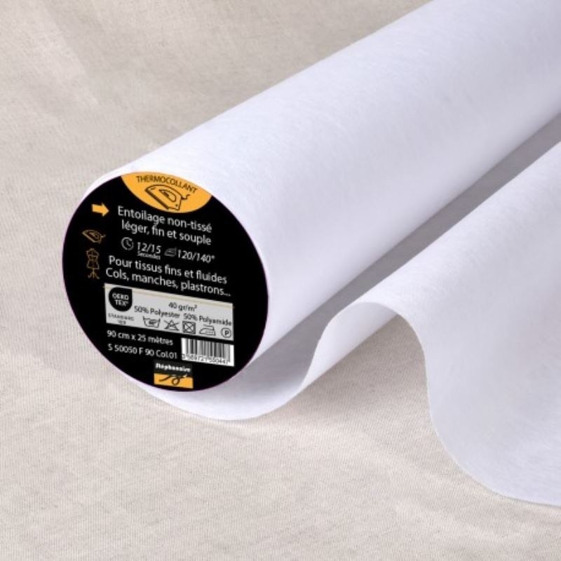 Coupon 3m Entoilage Non Tissé Léger Blanc 40g/m2