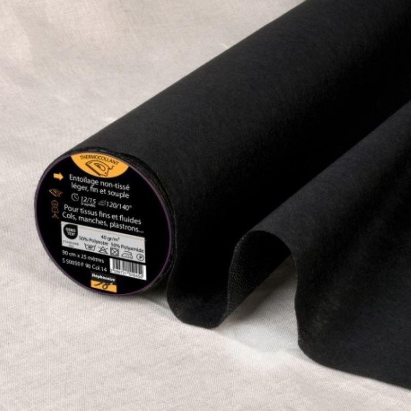 Coupon 3m Entoilage Non Tissé Léger Noir 40g/m2