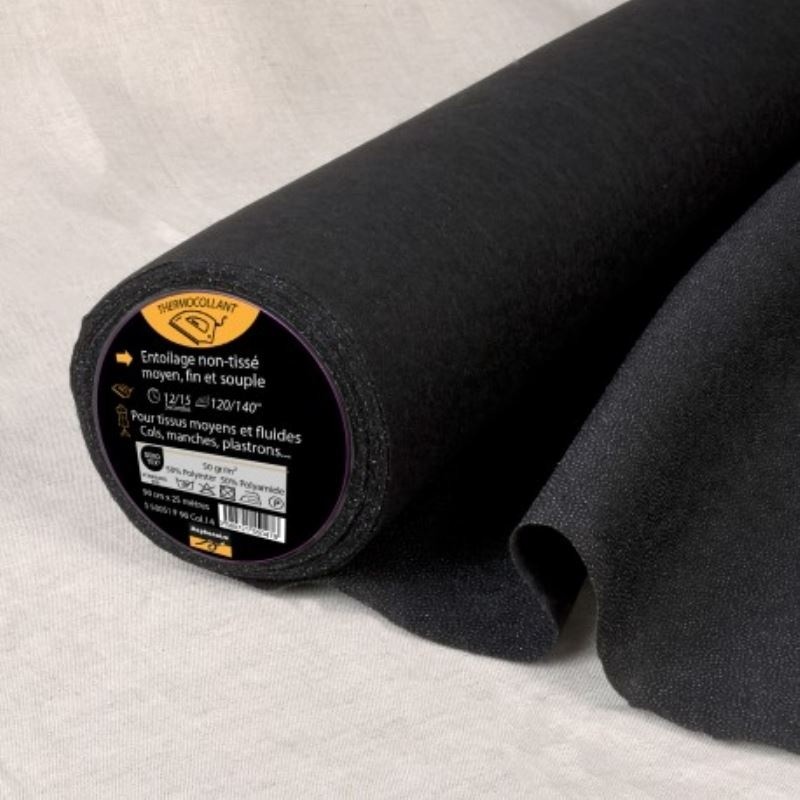 Coupon 3m Entoilage Non Tissé Léger Noir 50g/m2