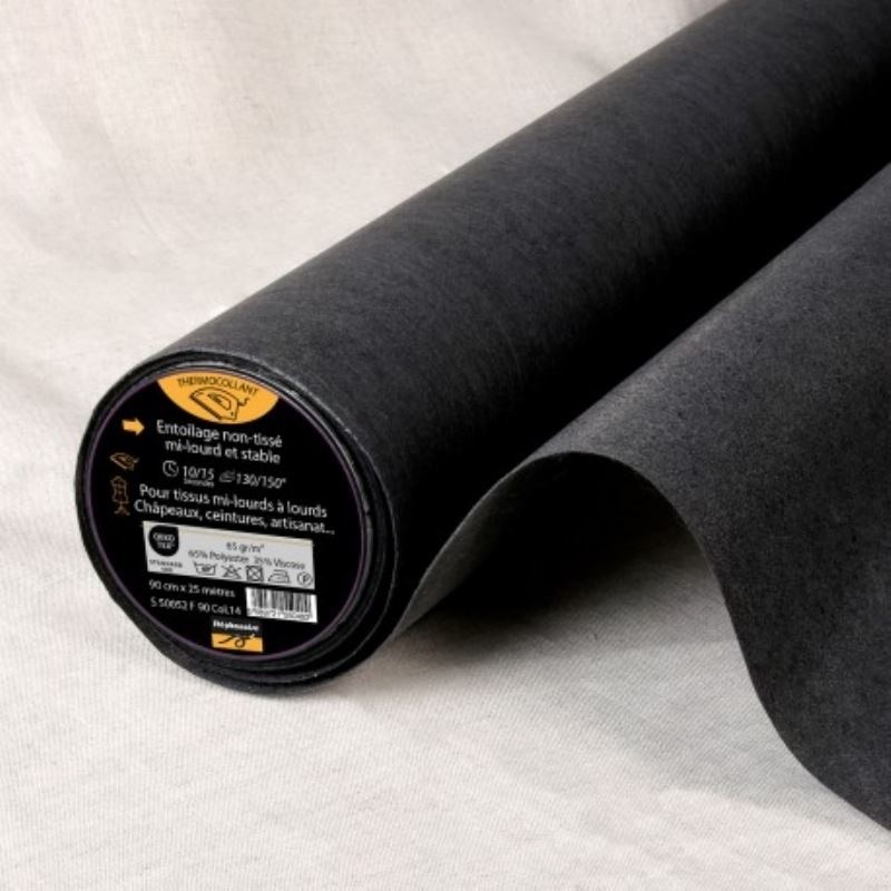 Coupon 3m Entoilage Non Tissé Mi-Lourd Noir 65g/m2