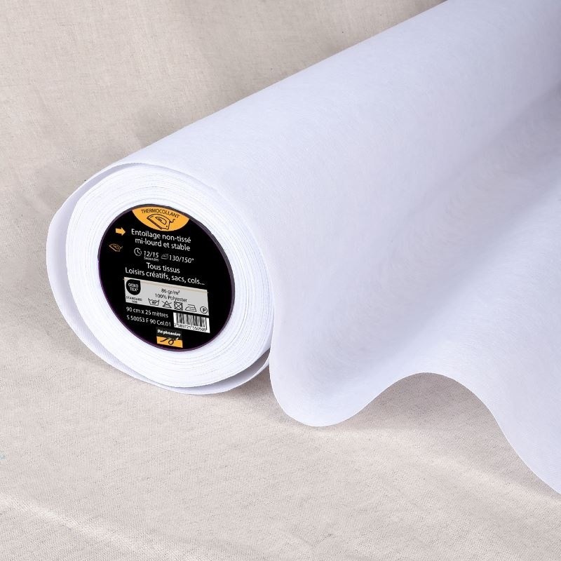 Coupon 3m Entoilage Non Tissé Mi-Lourd Blanc 86g/m2