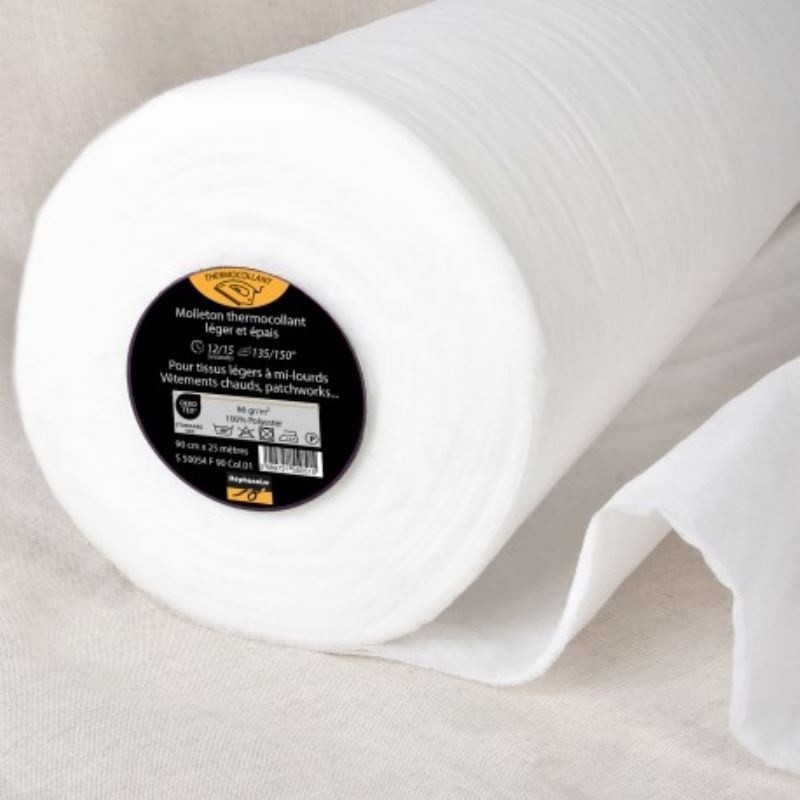 Coupon 3m Tissu Molleton Thermocollant Léger Blanc 86g/m2