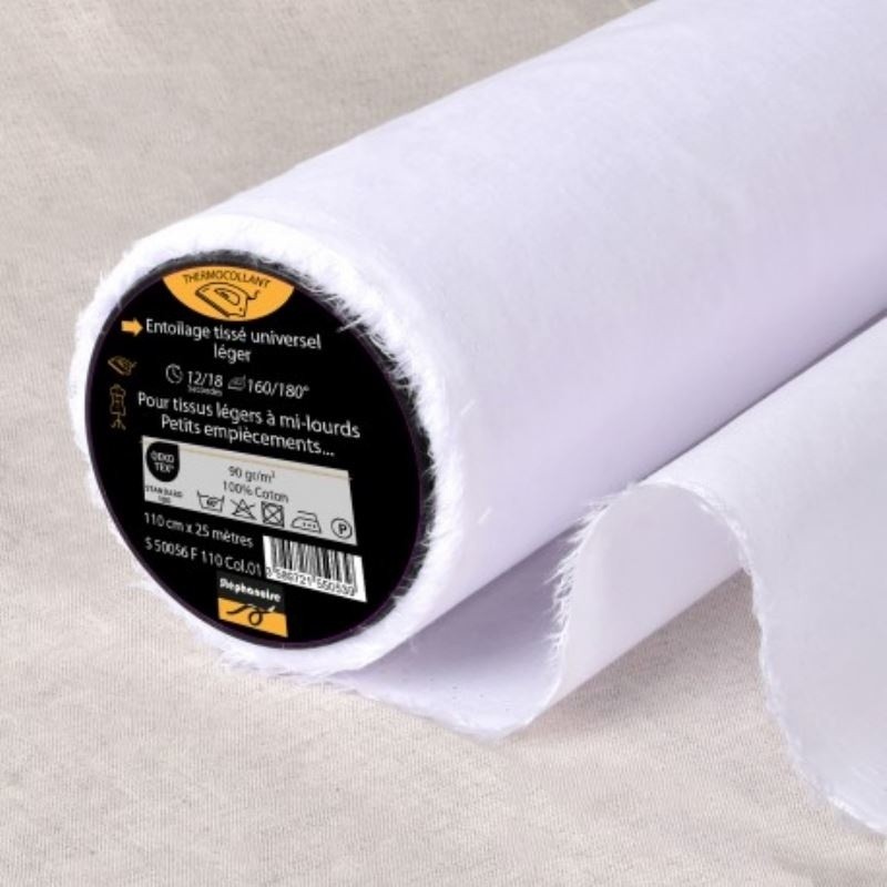 Coupon 3m Tissu Entoilage Tissé Universel Léger Blanc 90g/m2
