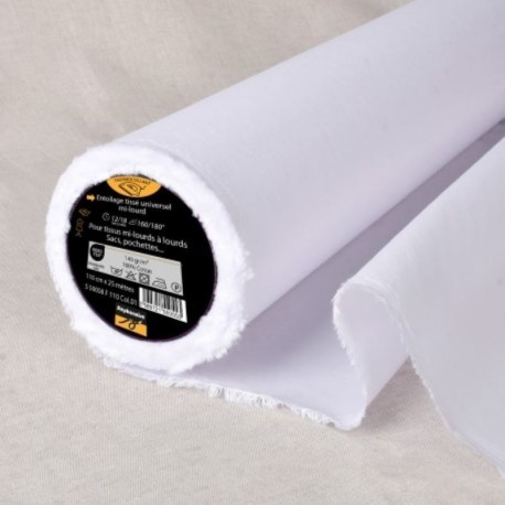 Coupon 3m Tissu Entoilage Tissé Universel Mi-Lourd Blanc 140g/m2