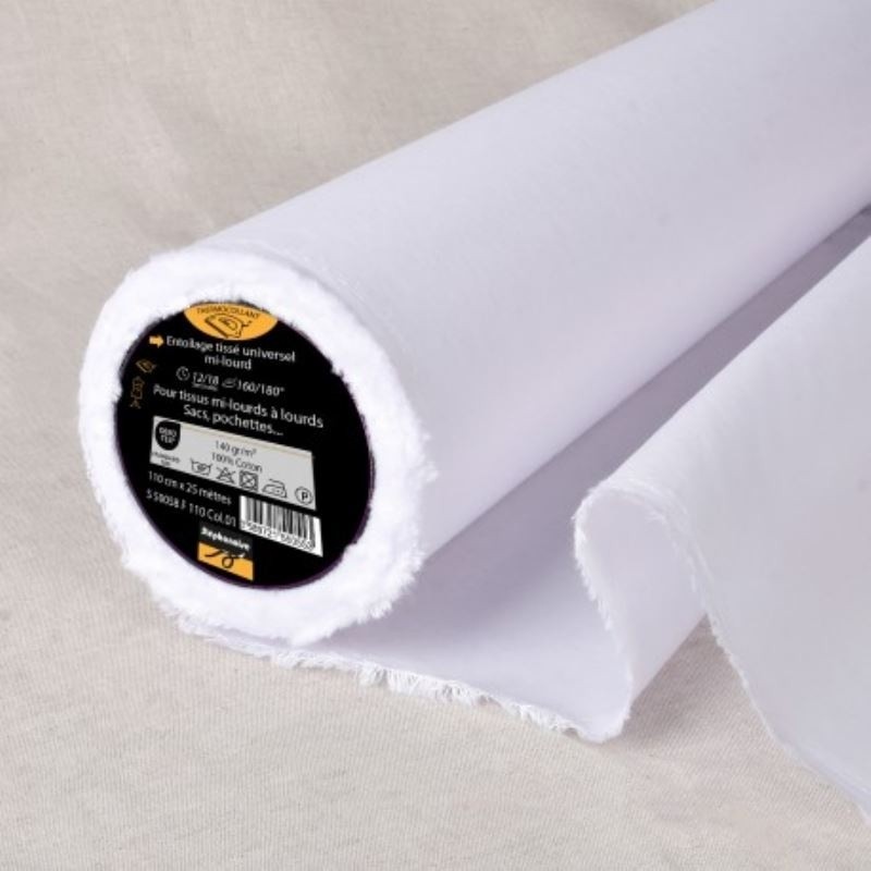 Coupon 3m Tissu Entoilage Tissé Universel Mi-Lourd Blanc 140g/m2