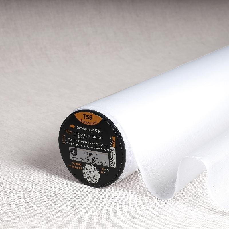 Coupon 3m Tissu T55-entoilage Tissé Leger Thermocollant Blanc 