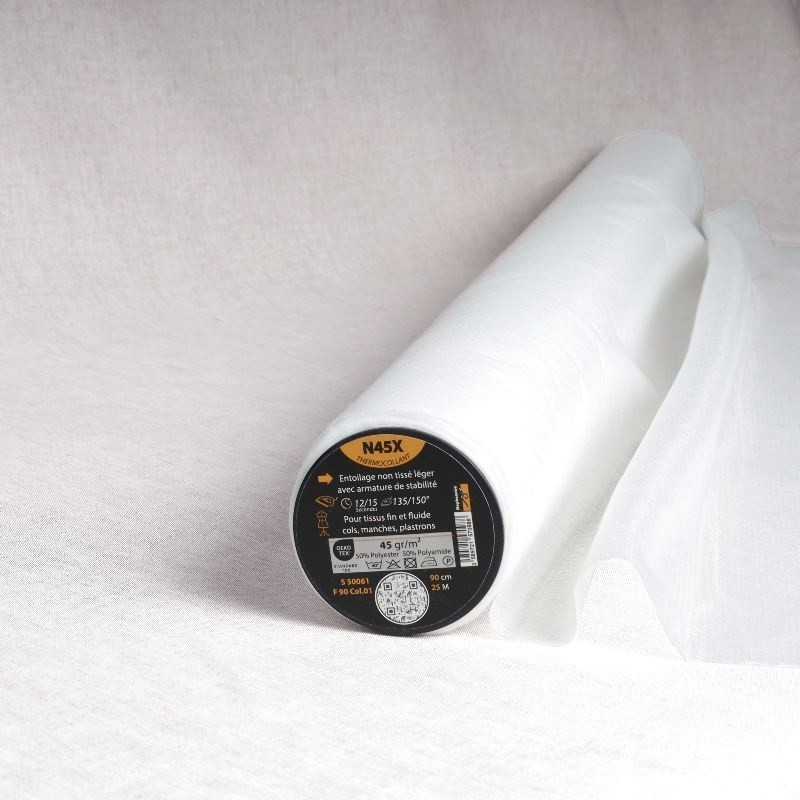 Coupon 3m Tissu N45x-entoilage Non Tissé Léger Thermocollant Blanc