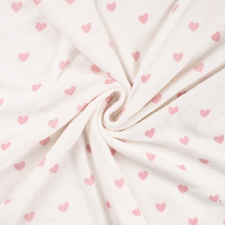 Coupon 3m Tissu Eponge Jersey Pico Imprimé Coeur Poudre