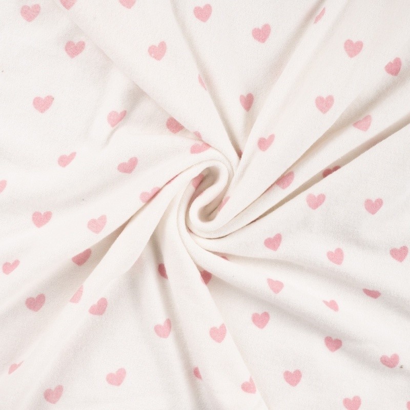 Coupon 3m Tissu Eponge Jersey Pico Imprimé Coeur Poudre