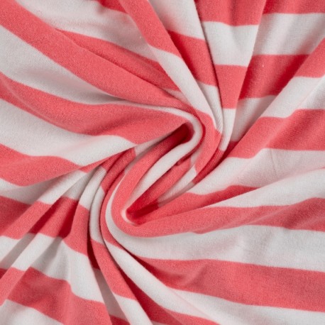 Coupon 3m Tissu Pico Terry Rayures Rose