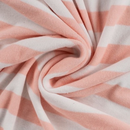 Coupon 3m Tissu Pico Terry Rayures Rose Poudré