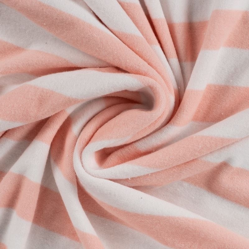 Coupon 3m Tissu Pico Terry Rayures Rose Poudré