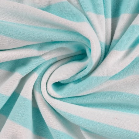 Coupon 3m Tissu Pico Terry Rayures Bleu Turquoise