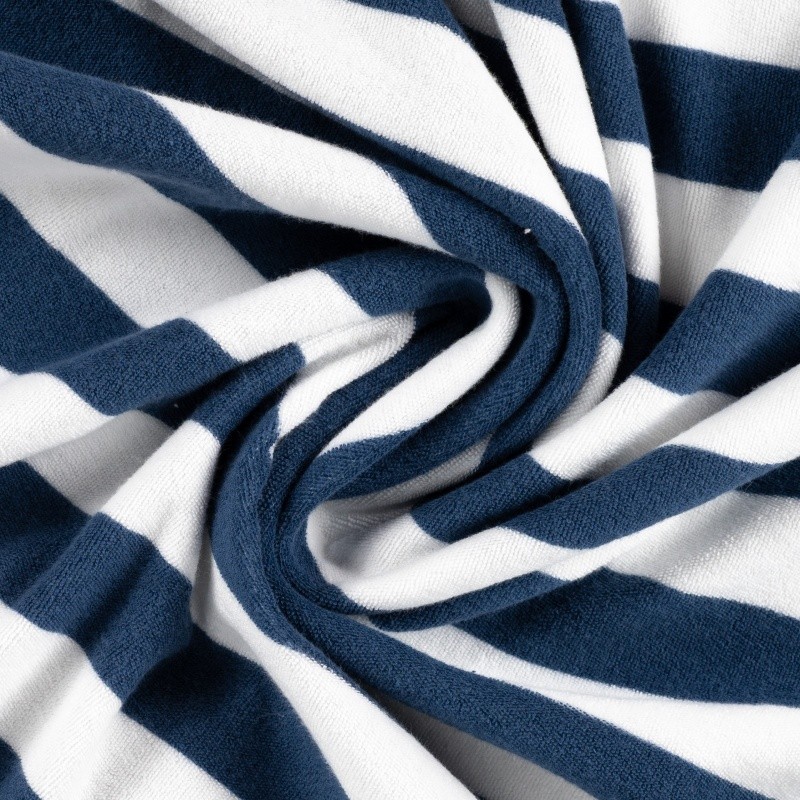 Coupon 3m Tissu Pico Terry Rayures Bleu Marine 