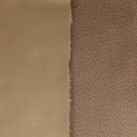 Coupon 3m Tissu Suedine fausse Fourrure Reversible Camel
