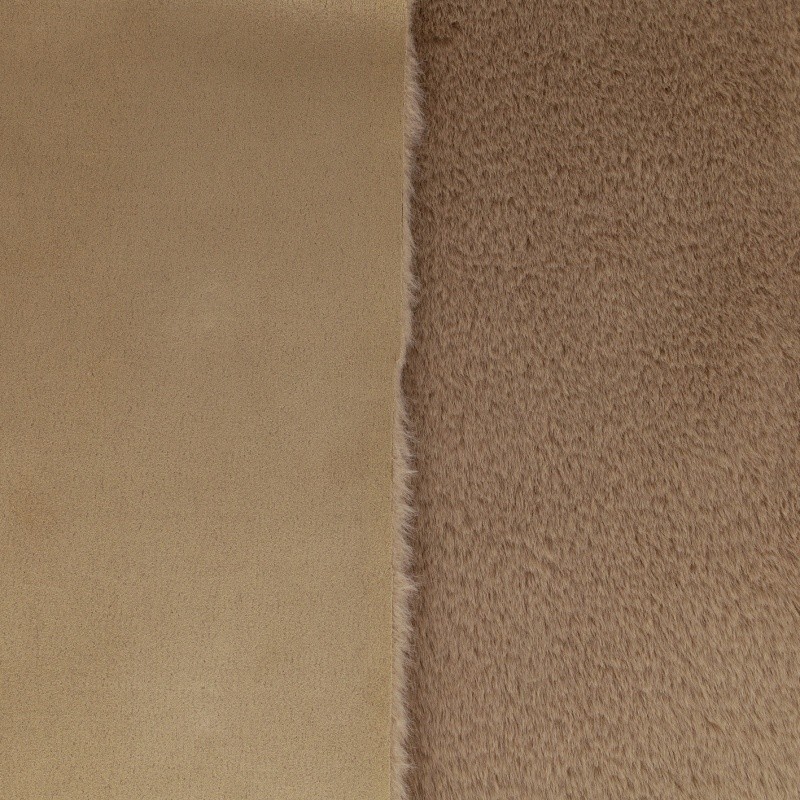 Coupon 3m Tissu Suedine fausse Fourrure Reversible Camel