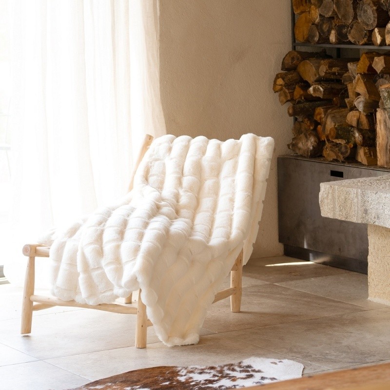 Coupon 3m Tissu Fausse Fourrure Pelissa Ecru