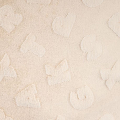 Coupon 3m Tissu Fausse Fourrure Imprimé Lettre Ecru