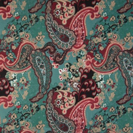 Coupon 3m Tissu Nylon Mesh Imprimé Paisley Petrole 