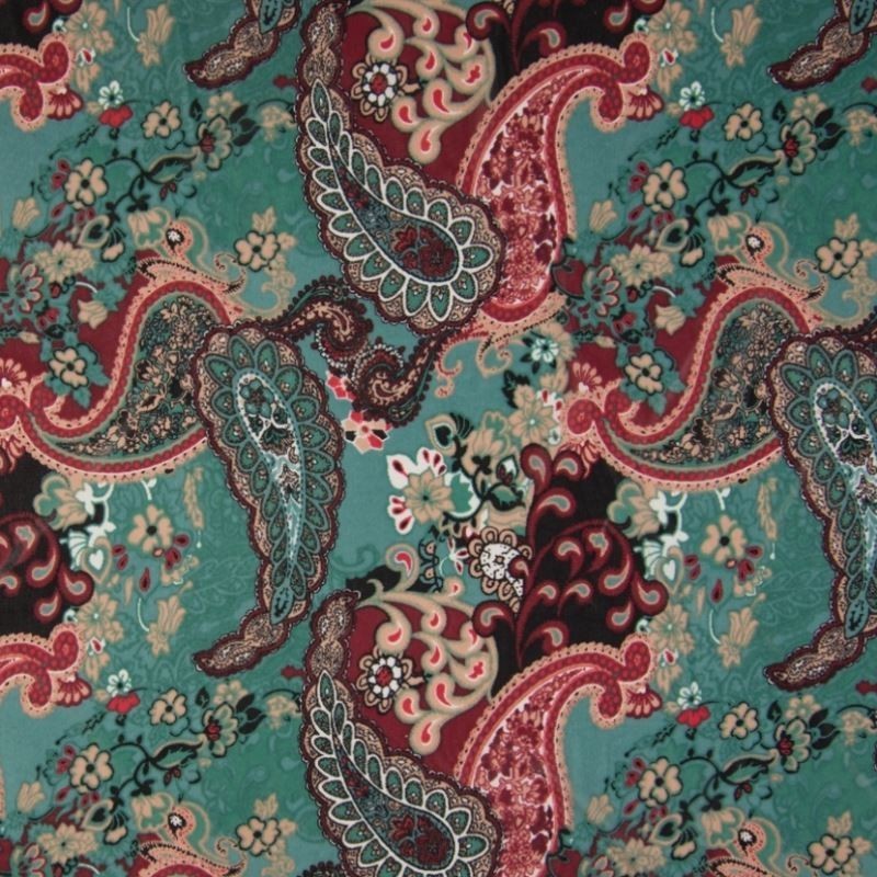 Coupon 3m Tissu Nylon Mesh Imprimé Paisley Petrole 