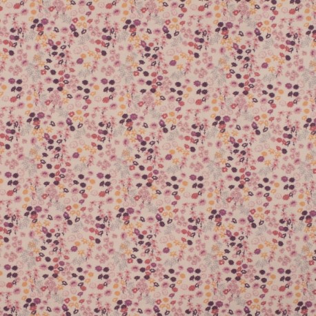 Coupon 3m Tissu Gabardine Coton Twill Fleurs Mauve 