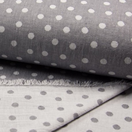 Coupon 3m Tissu Jacquard Double Face Pois Gris 