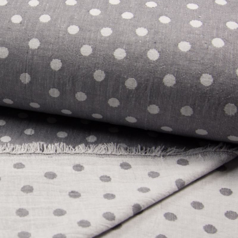 Coupon 3m Tissu Jacquard Double Face Pois Gris 