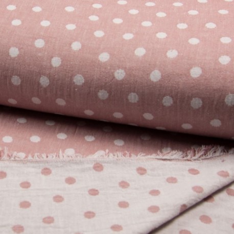 Coupon 3m Tissu Jacquard Double Face Pois Rose 