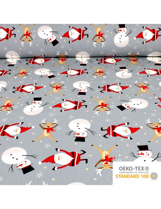 Tissu coton imprimé Noël OEKO-TEX gris