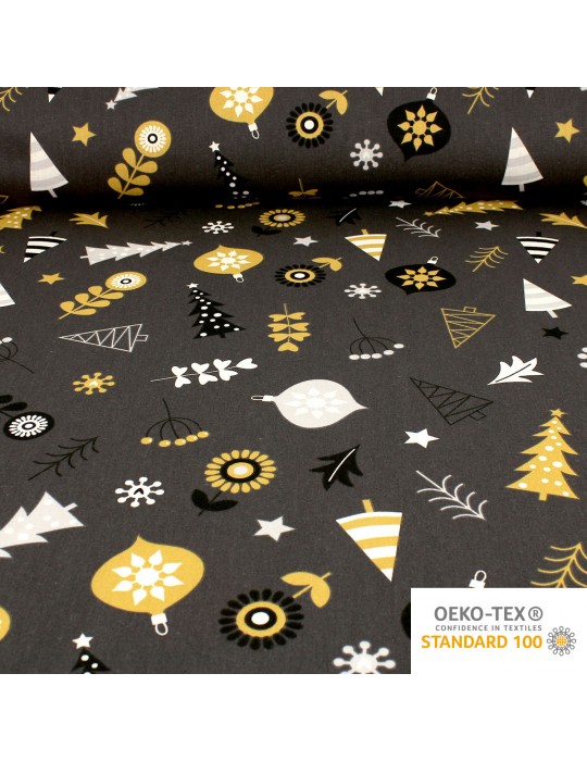 Tissu coton imprimé Noël OEKO-TEX gris