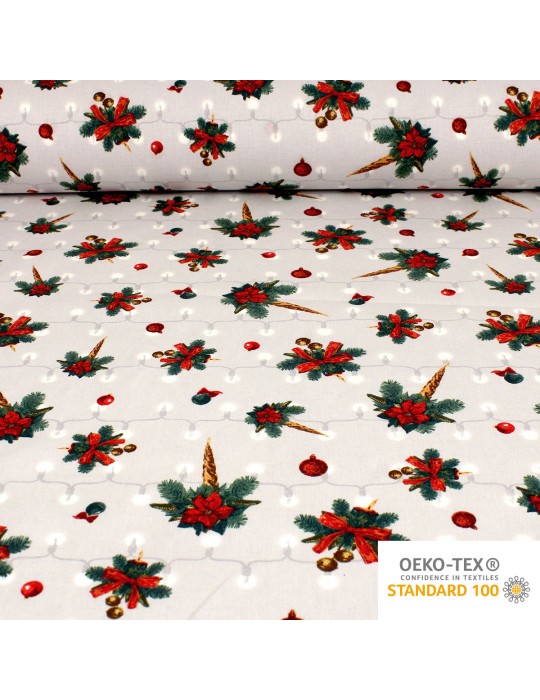 Tissu coton imprimé Noël OEKO-TEX blanc