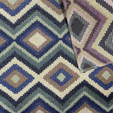 Coupon 3m Tissu Jacquard Gobelin Yucata Bleu 